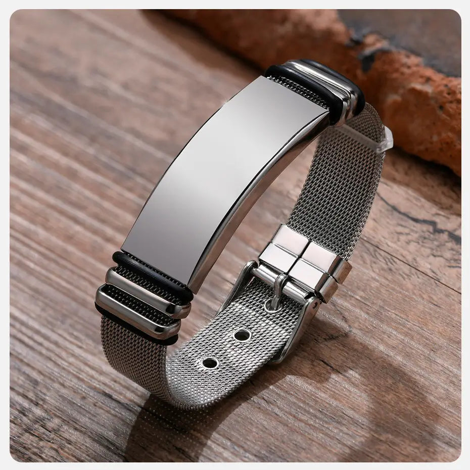 Personalisiere Gravur Id Armbänder Net Band Trendy Edelstahl Stehlen Armband Männer Freundschaft Armbänder Schmuck