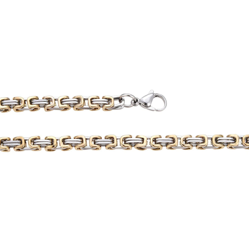 Personalisierte Königskette Collier Edelstahl Bi-color (Silber-Gold) Massiv vierkant (Unisex), Mit Gratis Lieferung