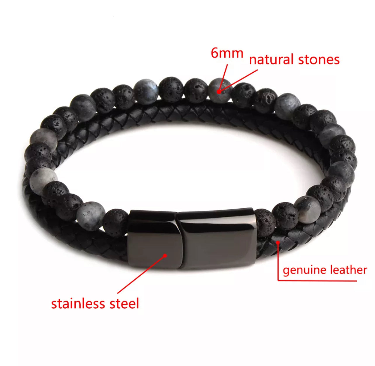 Personalisierte Natürliche Stein Armbänder Aus Echtem Leder Geflochtene Armband Schwarz Edelstahl Magnetische Verschluss Perle Armreifen Männer Schmuck.