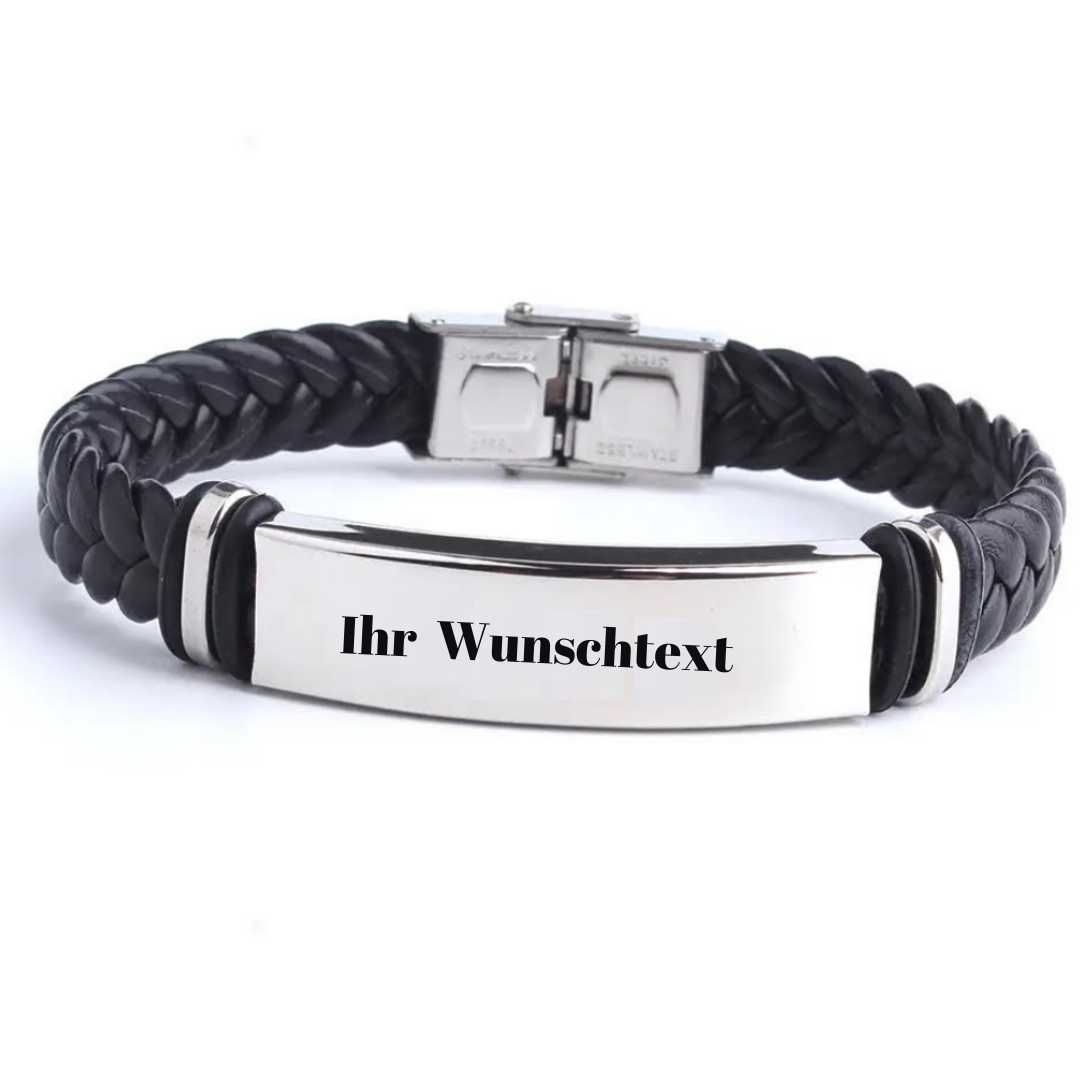 Personalisierte Schwarz Nach  Leder Armreif & Armband Personalisierte Edelstahl Armbänder Für Frauen Und Männer ID Armband