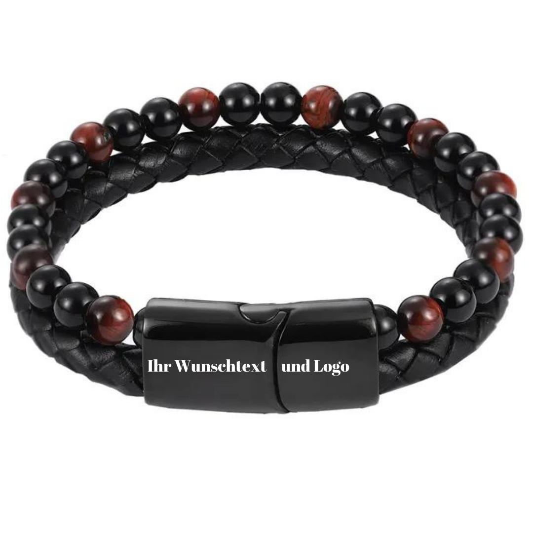 Personalisierte Natürliche Stein Armbänder Aus Echtem Leder Geflochtene Armband Schwarz Edelstahl Magnetische Verschluss Perle Armreifen Männer Schmuck.