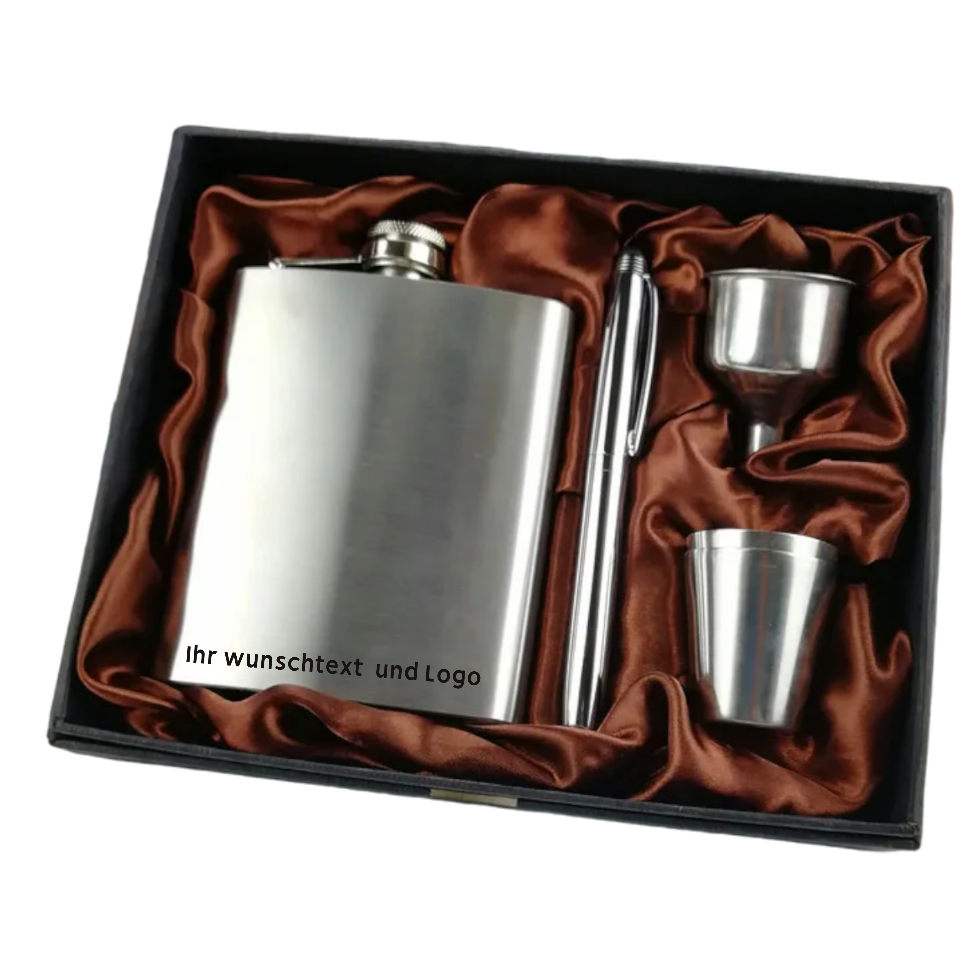 Personalisierte NEUE 7 oz edelstahl flachmann mit 2 tassen und große trichter und pen-set , mit gratis gravur