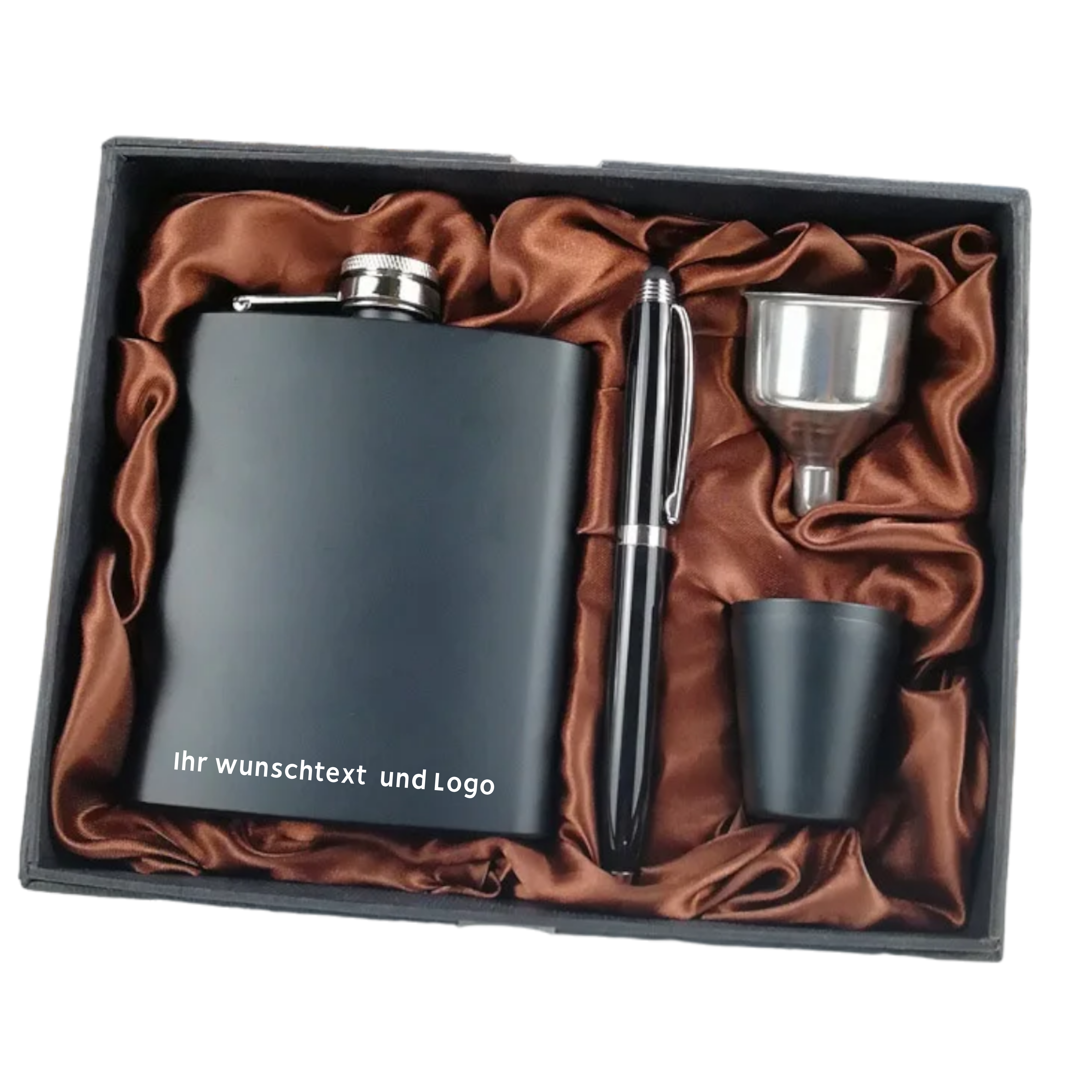 Personalisierte NEUE 7 oz edelstahl flachmann mit 2 tassen und große trichter und pen-set , mit gratis gravur