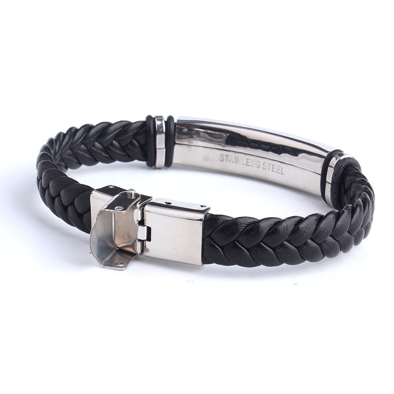 Personalisierte Schwarz Nach  Leder Armreif & Armband Personalisierte Edelstahl Armbänder Für Frauen Und Männer ID Armband