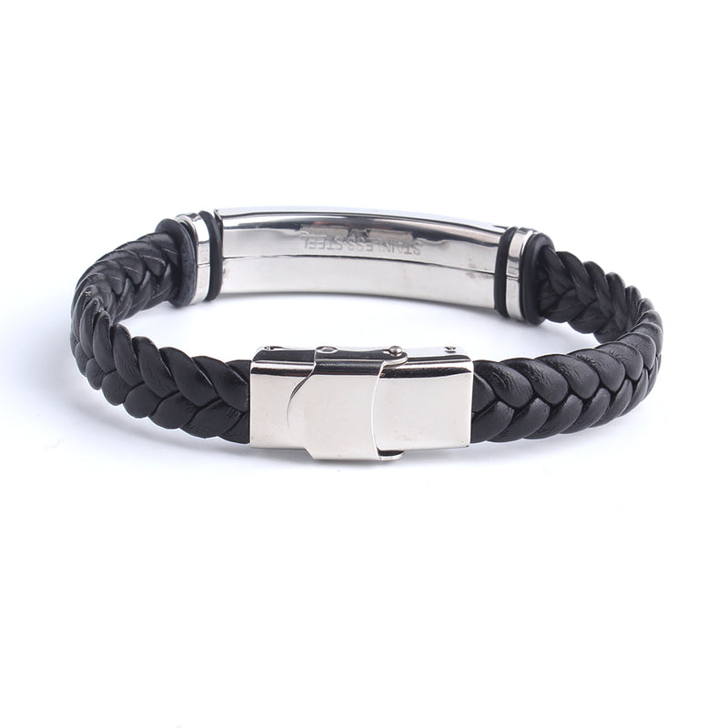 Personalisierte Schwarz Nach  Leder Armreif & Armband Personalisierte Edelstahl Armbänder Für Frauen Und Männer ID Armband
