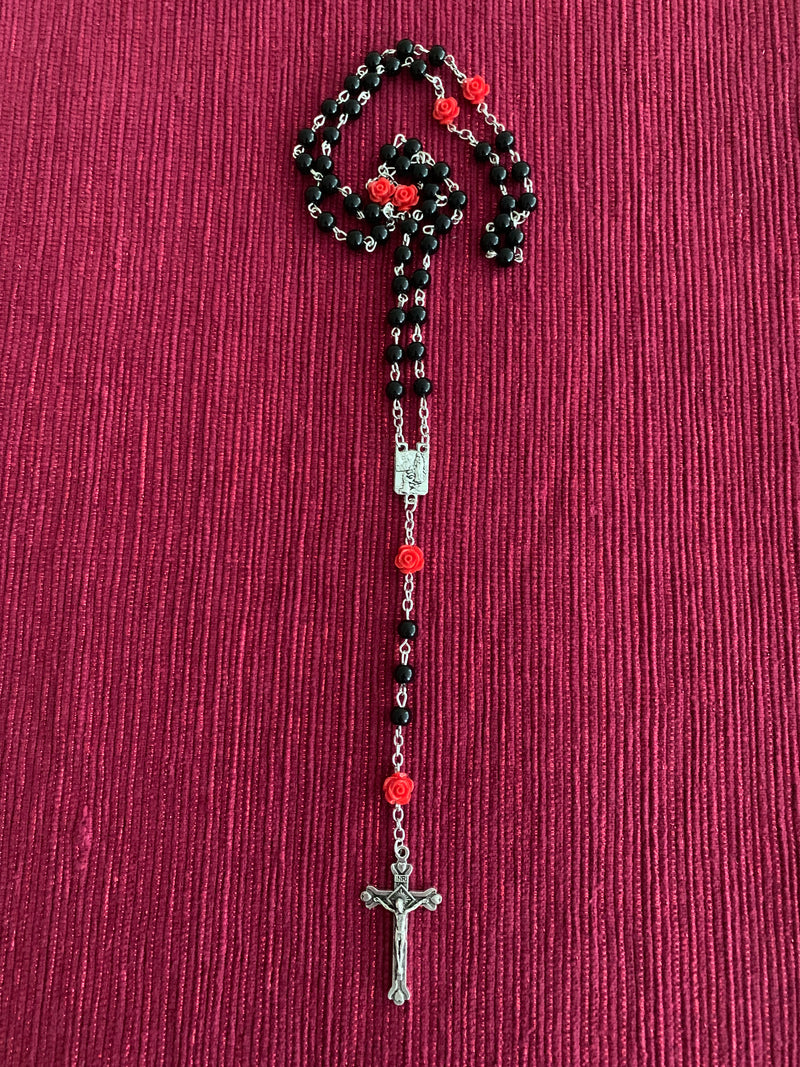 Persolisierte Katholische 6mm Perlen-Rosenkranzkette, Lourdes-Medaille und Kreuz