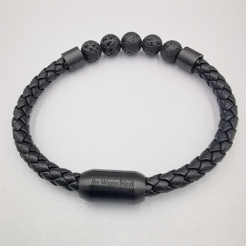 Personalisierte Schwarzes Vintage-Armband in Leder. Klassisch aber modernes schwarzes Herren- Armband