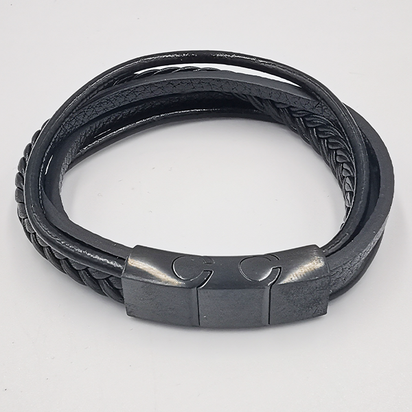Personalisierte Benutzerdefinierte schwarze Lederarmbänder für Herren - Herrenarmbänder Rindsleder geflochtenes Armband Edelstahlarmband Bandwickelseilarmband