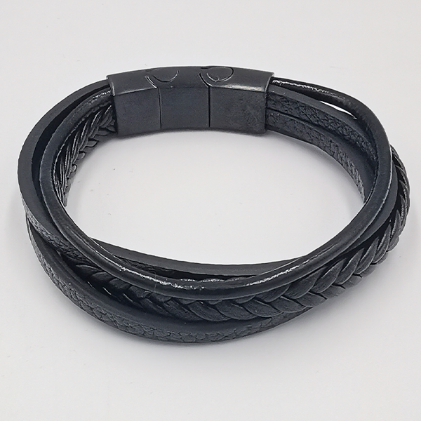 Personalisierte Benutzerdefinierte schwarze Lederarmbänder für Herren - Herrenarmbänder Rindsleder geflochtenes Armband Edelstahlarmband Bandwickelseilarmband