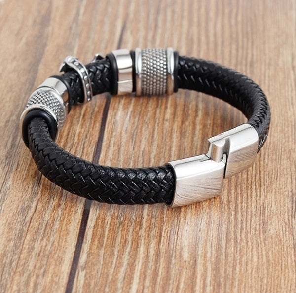 Personalisierte Retro Punk Religiöse Stil Leder Gewebten Quer Hohe Qualität Metall Leder Armband für Männer und Frauen