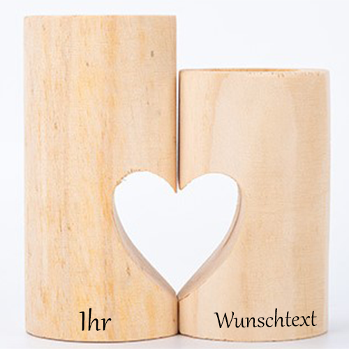 Personalisierte 2 Stück Kerzenständer in Herzform aus Holz.  Individuell graviertes Geschenk für Sie und Ihn.