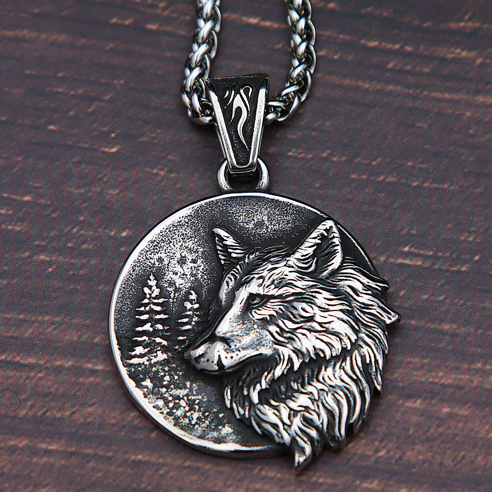 Persolisierte Männer Vintage Viking Wolf Anhänger Halskette Nordic Edelstahl Odin Wolf Kopf Halskette Mode Schmuck