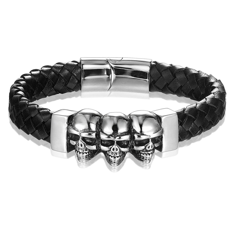 Personalisierte Trend Dominierenden Gothic Leder Gewebt Schädel Armband männer Hip Hop Armband Mode Rock Schmuck Geschenk