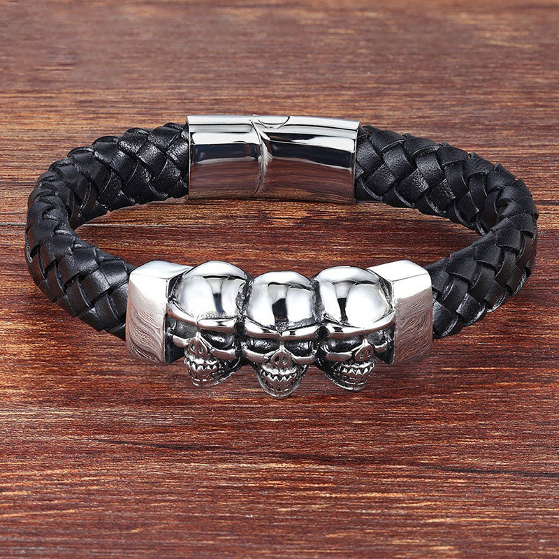 Personalisierte Trend Dominierenden Gothic Leder Gewebt Schädel Armband männer Hip Hop Armband Mode Rock Schmuck Geschenk