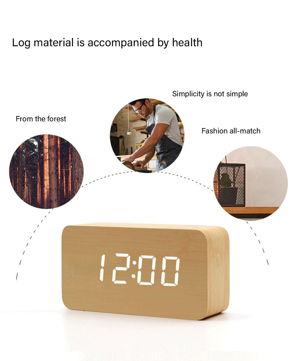 Personalisierte Wecker LED Holz Digitale Tisch Uhr Voice Control Holz Despertador USB/AAA Betriebene Elektronische Desktop Uhren